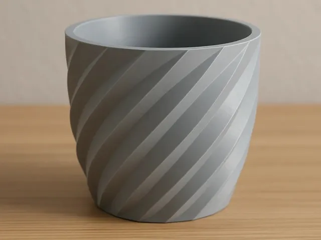 Modern spiral 3D printed planter pot with smooth twisting ridges